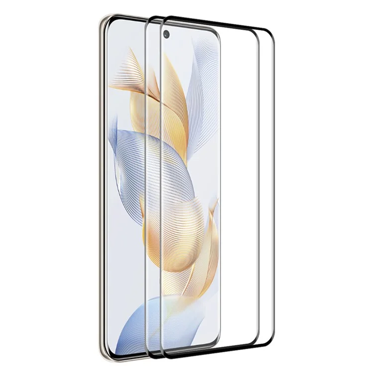 ENKAY HAT PRINCE 2PCS For Honor 90 Full Glue Complete Cover Screen Protector 0.26mm 9H 3D Curved Tempered Glass Support Fingerprint Unlock