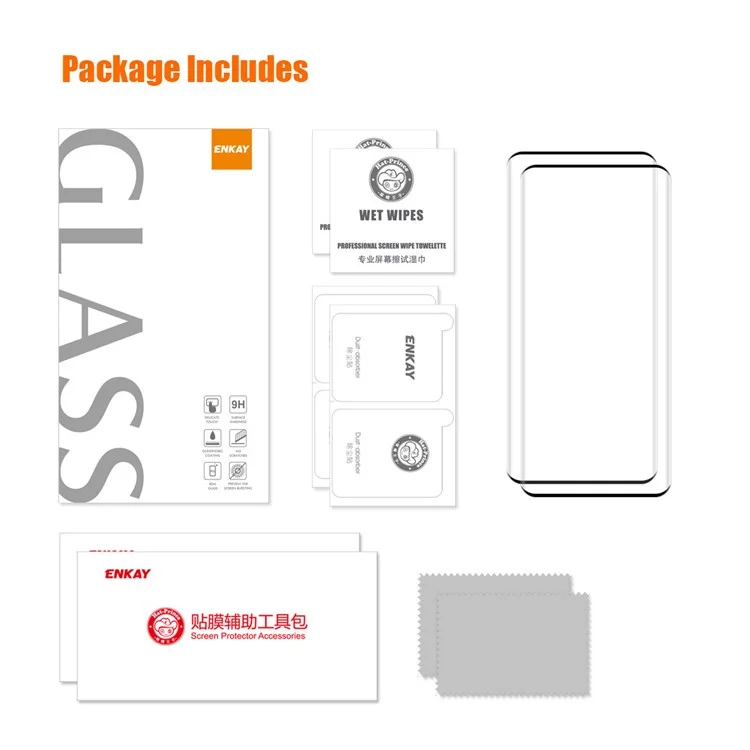 ENKAY HAT PRINCE 2PCS Full Screen Protector for Honor 90 Side Glue 3D Curved Tempered Glass Support Fingerprint Unlock