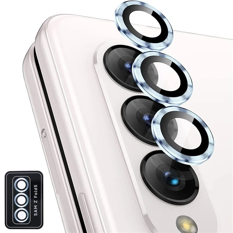 For Samsung Galaxy Z Fold5 5G Camera Lens Protector Metal + Tempered Glass Clear Lens Film Positioning Installation - Blue