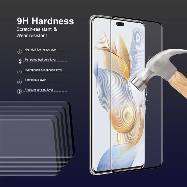 ENKAY HAT PRINCE 2PCS For Honor 90 Pro Full Glue Tempered Glass Screen Protector 0.26mm 9H 3D Curved Support Fingerprint Unlock