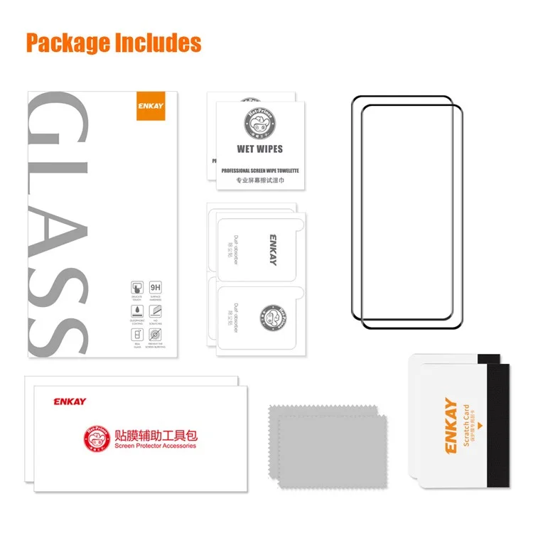 ENKAY HAT PRINCE 2PCS For Honor 90 Pro Full Glue Tempered Glass Screen Protector 0.26mm 9H 3D Curved Support Fingerprint Unlock