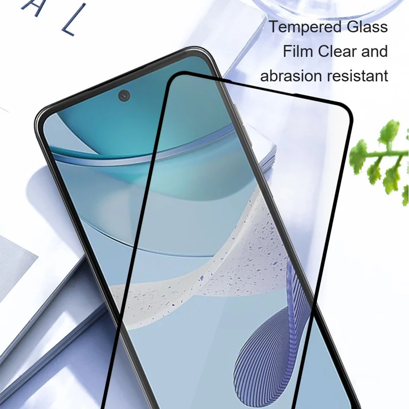 AMORUS 2Pcs For Motorola Moto E7 Power Tempered Glass Film Silk Printing Full Glue Full Screen Protector - Black