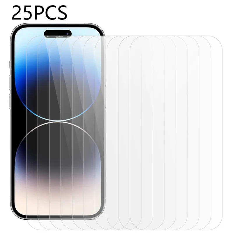 25Pcs For iPhone 15 Pro Tempered Glass Film Scratch-Resistant Ultra Thin Phone Screen Protector (No Package, with Wipes Set, Dust-absorber, Guide Sticker)