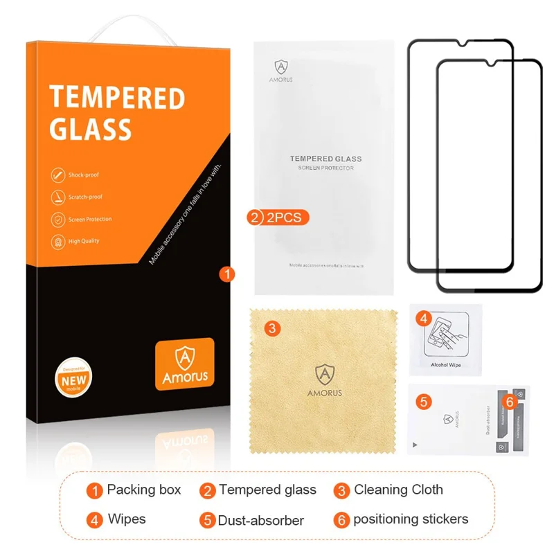 AMORUS 2Pcs Tempered Glass Film For Motorola Moto G50 4G Silk Printing Full-Coverage Full Glue Screen Protector - Black