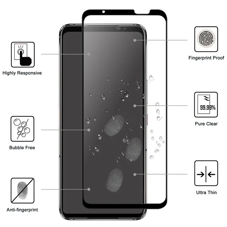 Para Asus ROG Phone 7 5G Protector de pantalla completo de pegamento Negro Borde de vidrio AGC Película anti-explosión