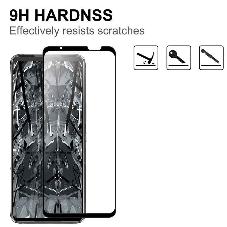 Para Asus ROG Phone 7 5G Protector de pantalla completo de pegamento Negro Borde de vidrio AGC Película anti-explosión