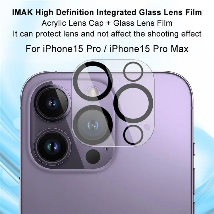 IMAK For iPhone 15 Pro / 15 Pro Max Tempered Glass Lens Protector Clear Integrated Lens Film + Acrylic Lens Cap