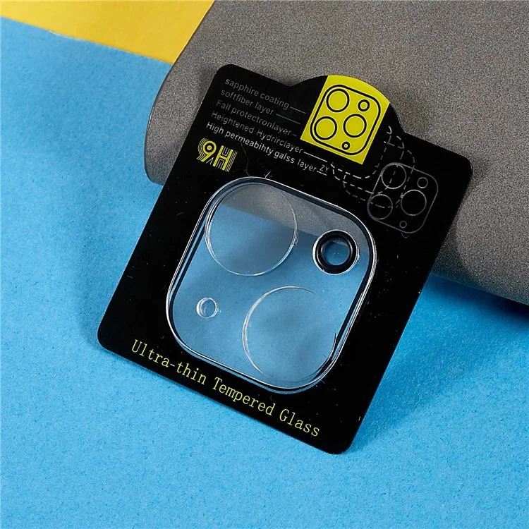 For iPhone 15 / 15 Plus Tempered Glass Lens Film Anti-explosion Silk Printing Camera Lens Protector with Bottom Plate