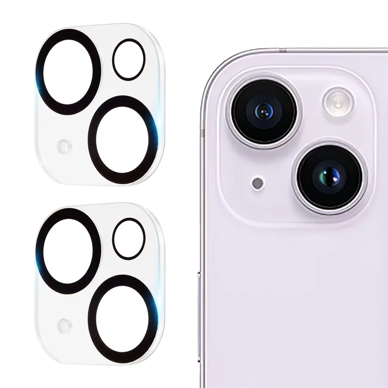 2Pcs for iPhone 15 / 15 Plus Camera Lens Protector Silk Printing 3D Arc Edge HD Tempered Glass Lens Film with Black Circle