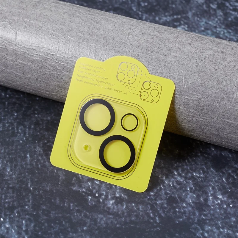 2Pcs for iPhone 15 / 15 Plus Camera Lens Protector Silk Printing 3D Arc Edge HD Tempered Glass Lens Film with Black Circle