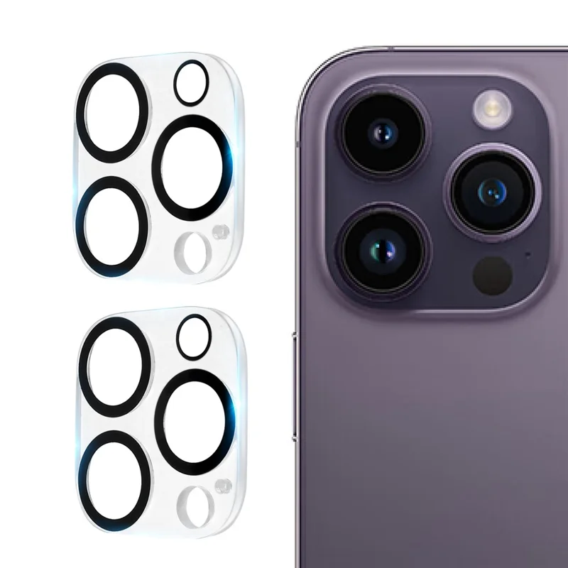 2 pezzi per iPhone 15 Pro Max / 15 Pro Lens Protector Silk Printing 3D Arc Edge Tempered Glass Rear Lens Film con Cerchio Nero
