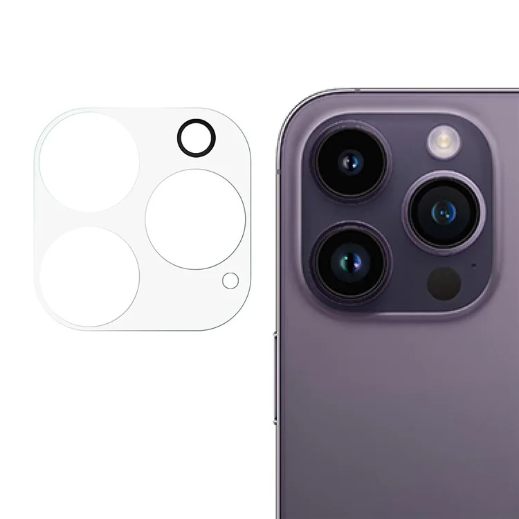 Pour iPhone 15 Pro / 15 Pro Max Protecteur d'objectif de caméra à impression de soie Verre trempé Film arrière de lentille de téléphone avec plaque de fond