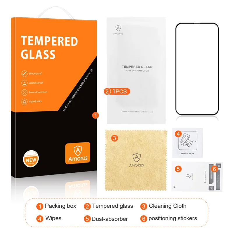 AMORUS For iPhone 15 Pro High Transparency Screen Protector Silk Printing Full Glue Tempered Glass Film - Black