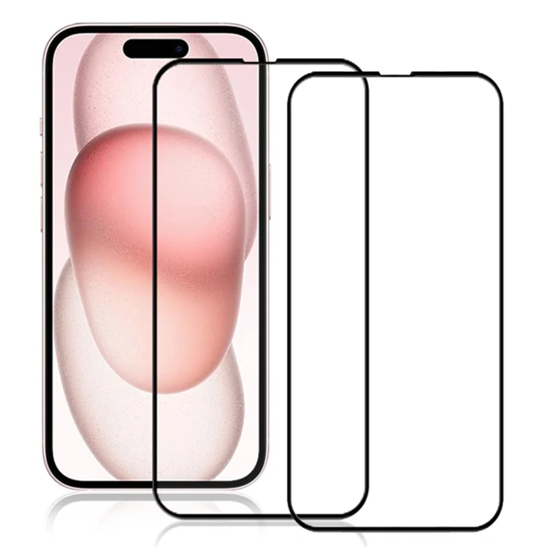 AMORUS 2Pcs HD Clear Tempered Glass Film For iPhone 15 Plus Silk Printing Full-Coverage Full Glue Screen Protector - Black