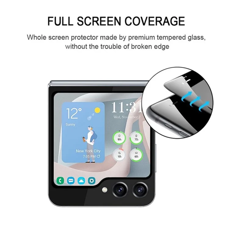 Per Samsung Galaxy Z Flip5 5G Protezione Schermo in Vetro Temperato Full Screen Seta Stampa Full Glue Piccolo Schermo Posteriore Film