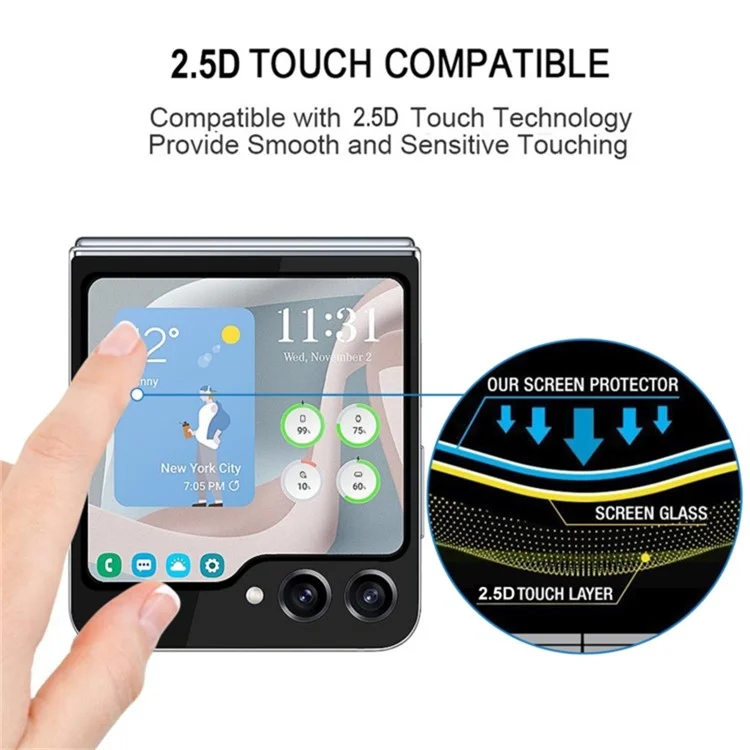 Per Samsung Galaxy Z Flip5 5G Protezione Schermo in Vetro Temperato Full Screen Seta Stampa Full Glue Piccolo Schermo Posteriore Film