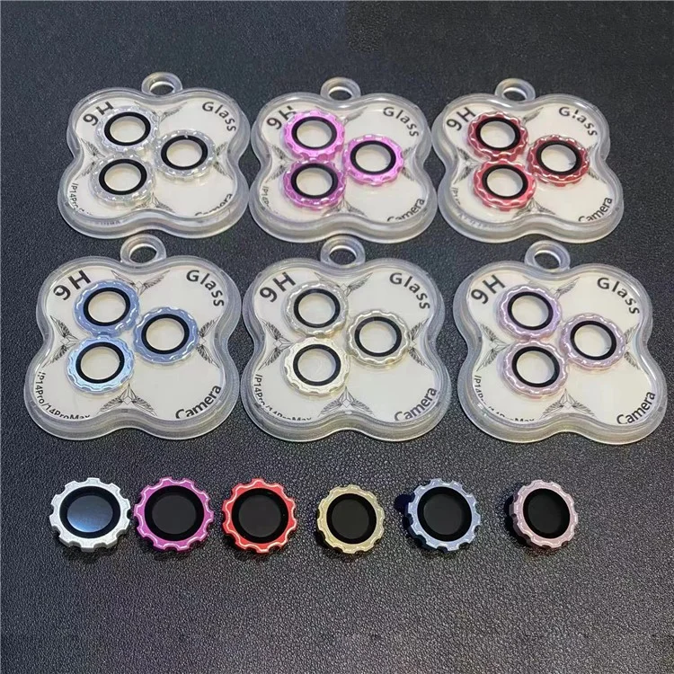 MKADI For iPhone 14 Pro / 14 Pro Max Camera Lens Protector Screw Cap Design Tempered Glass Ring Lens Cover Film - Silver