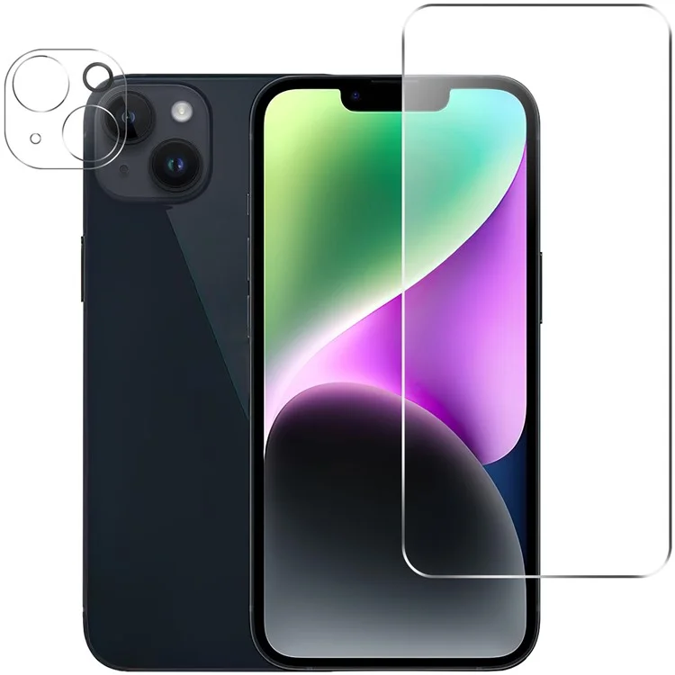 Para iPhone 15 Protetor de Tela de Vidro Temperado Transparente Filme Anti-explosão + Protetor de Lente de Câmera
