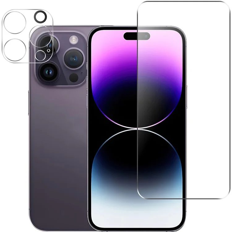 Para iPhone 15 Pro Max Anti-scratch Protector de pantalla de vidrio templado Ultra Clear Film + Protector de lente de cámara