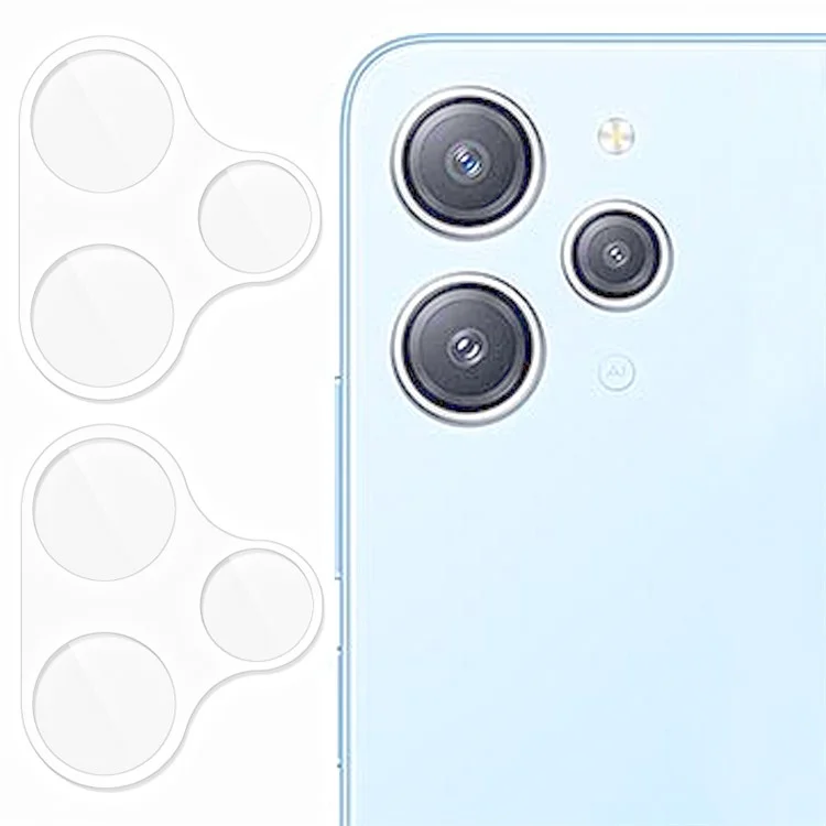 2Peças Para Xiaomi Redmi 12 4G / 12 5G (Global) / 12R 4G / Poco M6 Pro 5G Protetor de Lente da Câmera Película de Vidro Temperado Borda Curva 3D