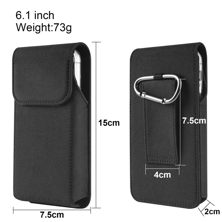 Cell Phone Belt Clip Bag Vertical Nylon Cellphone Holster Outdoor Hiking Belt Loop Pouch with Snap Hook - 6.1''