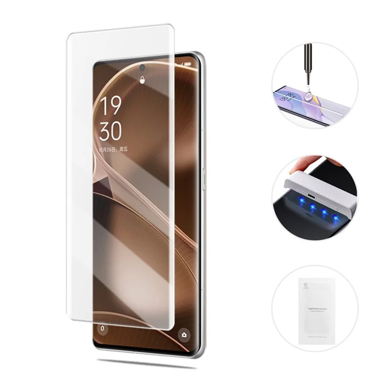 AMORUS para Oppo Find X6 Pro Adhesivo líquido UV Protector de pantalla completa de vidrio templado 3D Película transparente curvada