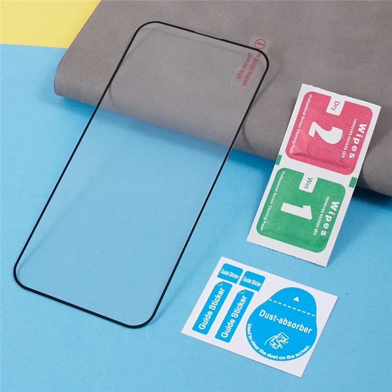 Silk Printing Full Screen Protector för iPhone 15, Anti-statisk Full Glue Hög Aluminium-silicon Glasfilm