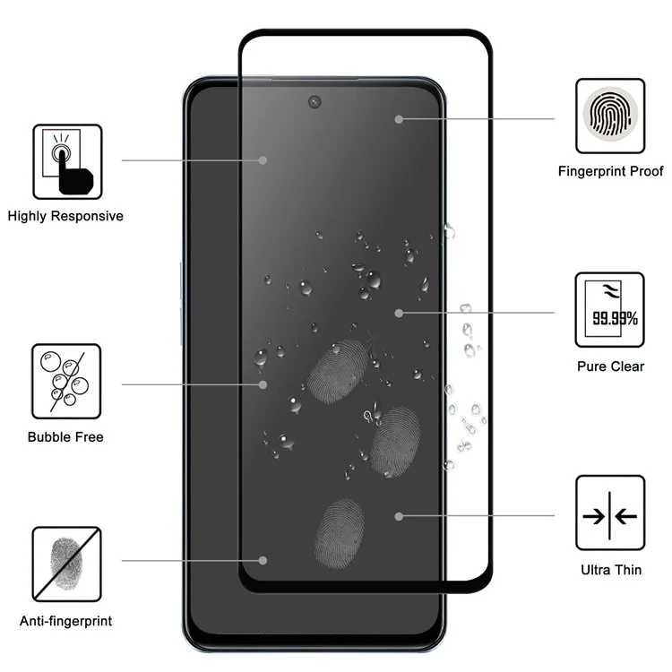 Para Oppo A98 5G Protector de pantalla de teléfono de borde negro AGC Glass HD Clear Screen Covering Film (Full Glue)