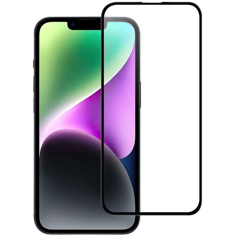 فيلم شاشة مقاوم للخدوش لهاتف iPhone 15، بحافة سوداء، مغطى بغراء كامل، غطاء واقي من زجاج AGC
