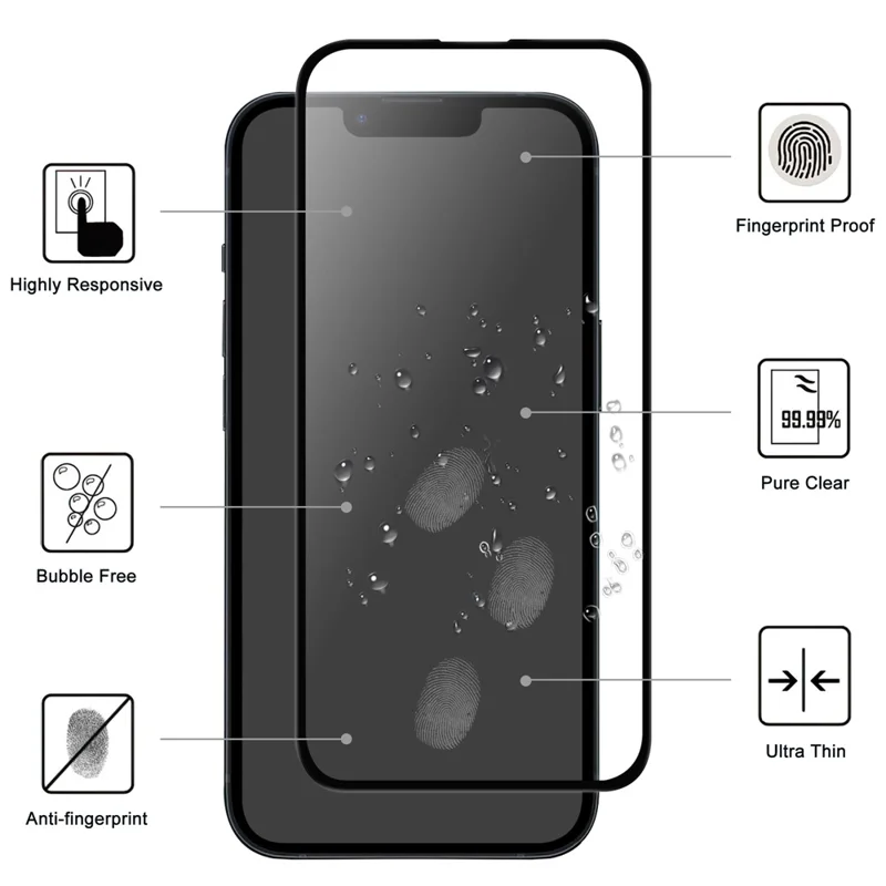 فيلم شاشة مقاوم للخدوش لهاتف iPhone 15، بحافة سوداء، مغطى بغراء كامل، غطاء واقي من زجاج AGC