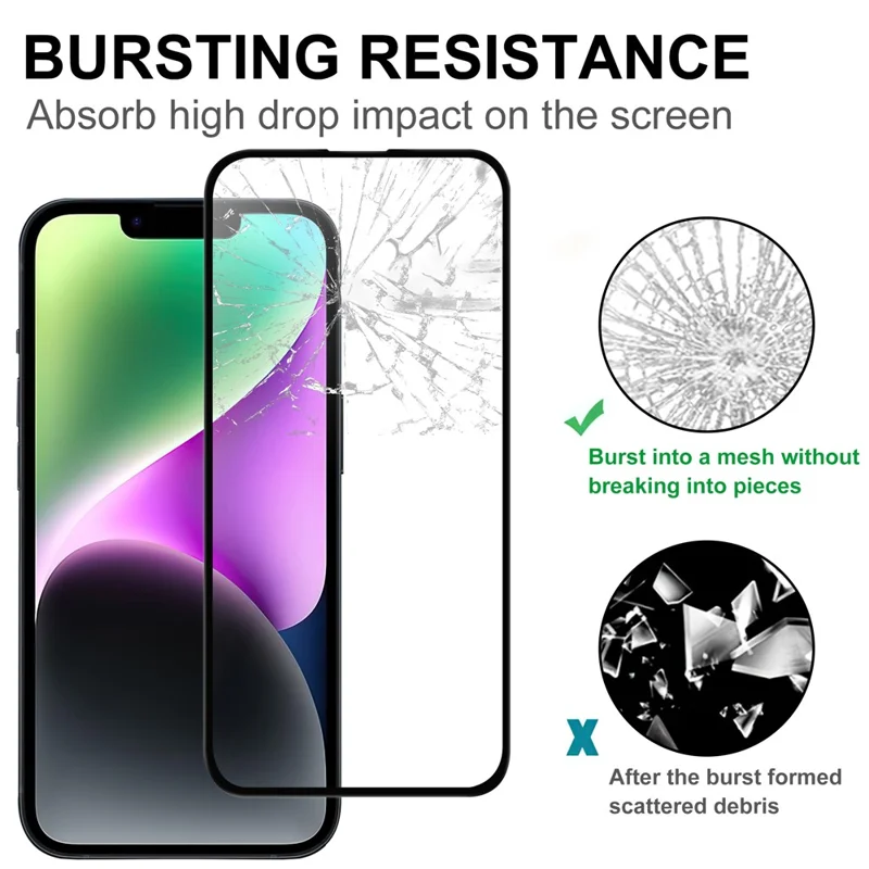 فيلم شاشة مقاوم للخدوش لهاتف iPhone 15، بحافة سوداء، مغطى بغراء كامل، غطاء واقي من زجاج AGC