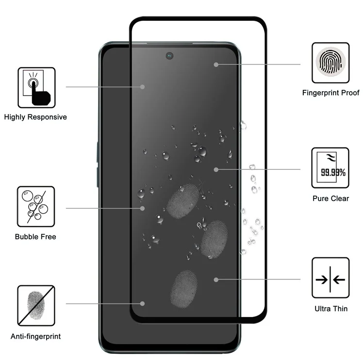 Protector de pantalla de alta sensibilidad para Oppo K11x 5G, borde negro, película de protección de pantalla de vidrio AGC de pegado completo
