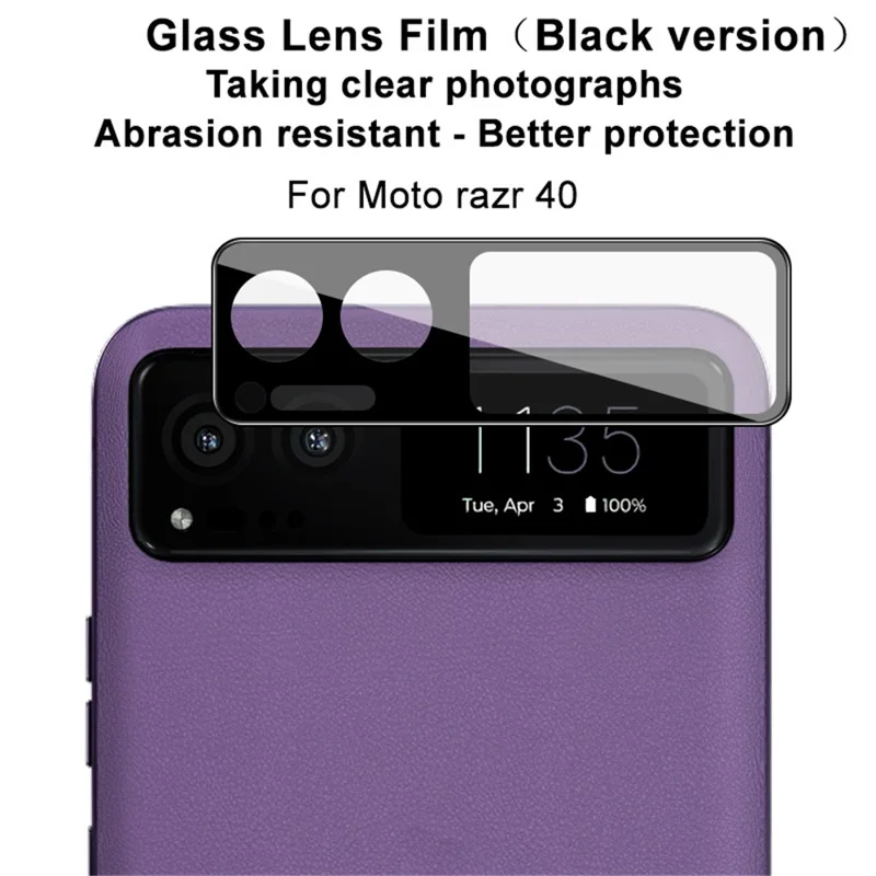 IMAK for Motorola Razr 40 5G Camera Lens Protector Anti-Scratch Tempered Glass Rear Lens Film (Black Version)
