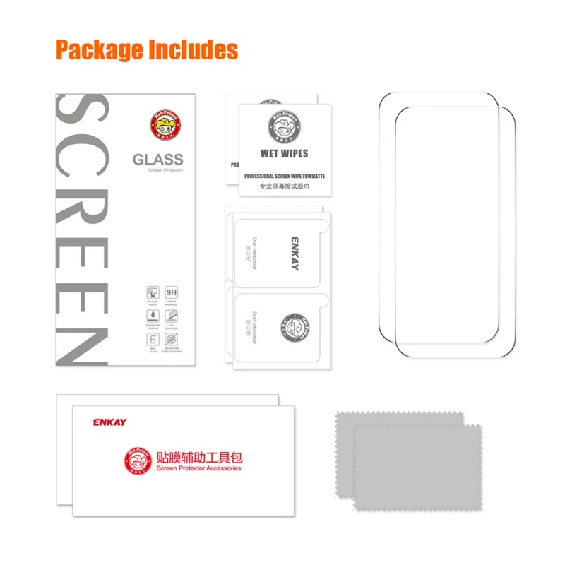 ENKAY HAT PRINCE 2 Unidades Para iPhone 15 Pro Alta Alumínio-silício Vidro 0,26 mm Protetor de Tela 9H 2,5D Película 