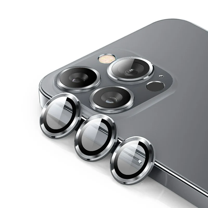 ENKAY HAT PRINCE para iPhone 15 Pro / 15 Pro Max 1 Conjunto Película Protectora de Lente de Cámara de Vidrio Templado + Anillo Protector de Lente de Aleación de Aluminio - Gris