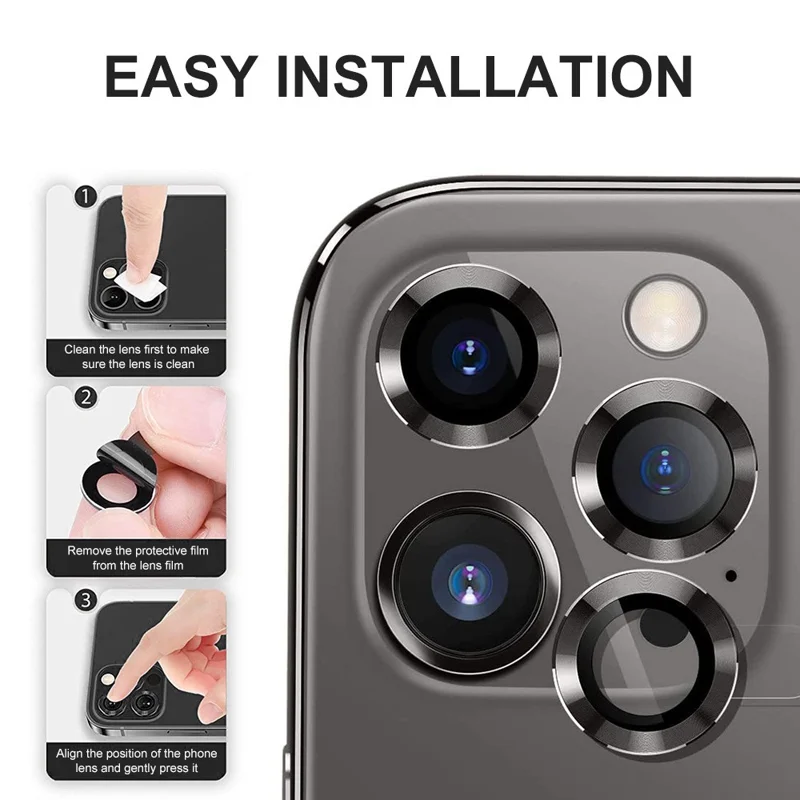 ENKAY HAT PRINCE For iPhone 15 Pro / 15 Pro Max 1 Set Camera Lens Film Tempered Glass + Aluminum Alloy Ring Lens Protector Cover - Grey