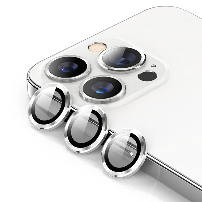 ENKAY HAT PRINCE Para iPhone 15 Pro / 15 Pro Max 1 Set de película protectora de lente de cámara de vidrio templado + anillo de aleación de aluminio Protector de lente - Plata