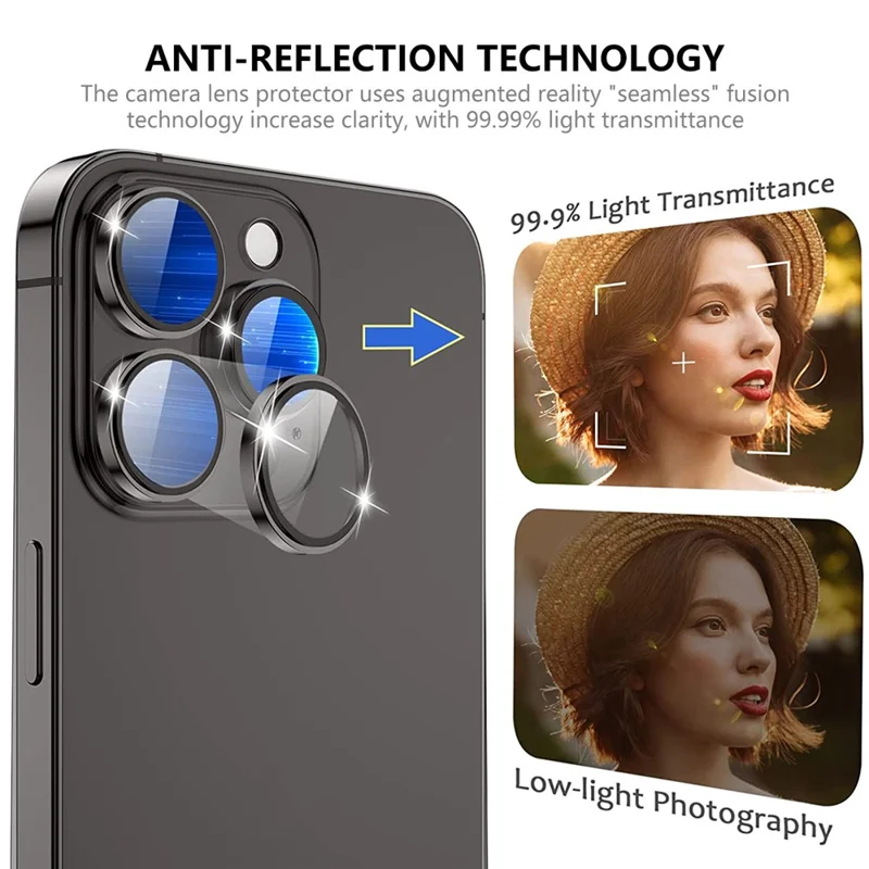 ENKAY HAT PRINCE 1 Set Pour iPhone 15 Pro / 15 Pro Max AR Ultra Clear Camera Lens Protector Tempered Glass+Aluminum Alloy Lens Film - Argent