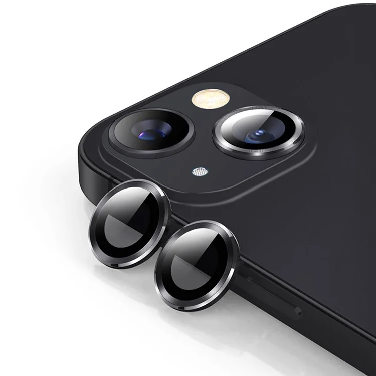 ENKAY HAT PRINCE For iPhone 15 / 15 Plus 1 Set Camera Lens Protector Tempered Glass + Aluminum Alloy Ring Rear Lens Film - Black