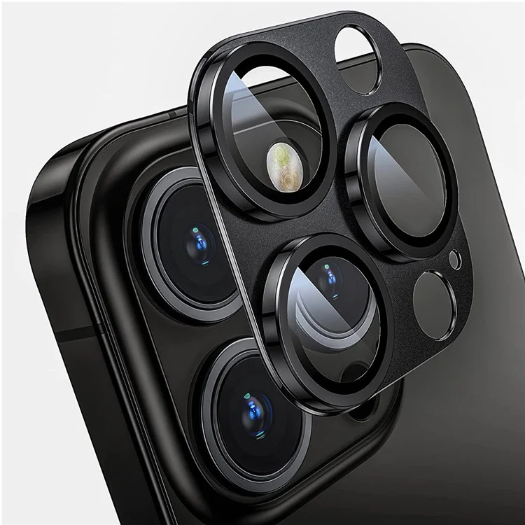 ENKAY HAT PRINCE Para iPhone 15 Pro / 15 Pro Max AR Ultra Clear Camera Lens Protector Vidrio Templado+Película de Lente de Aleación de Aluminio - Negro