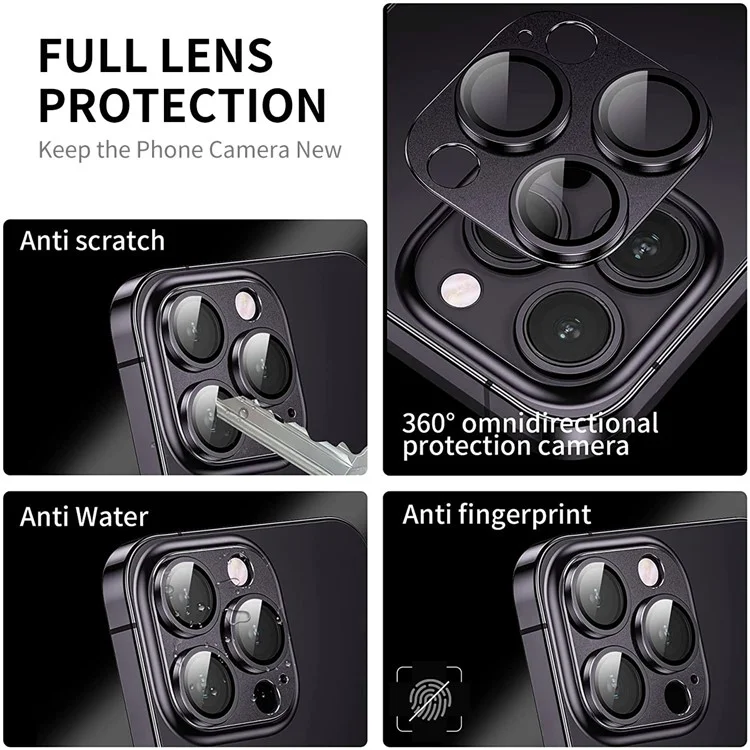 ENKAY HAT PRINCE Para iPhone 15 Pro / 15 Pro Max AR Ultra Clear Camera Lens Protector Vidrio Templado+Película de Lente de Aleación de Aluminio - Negro