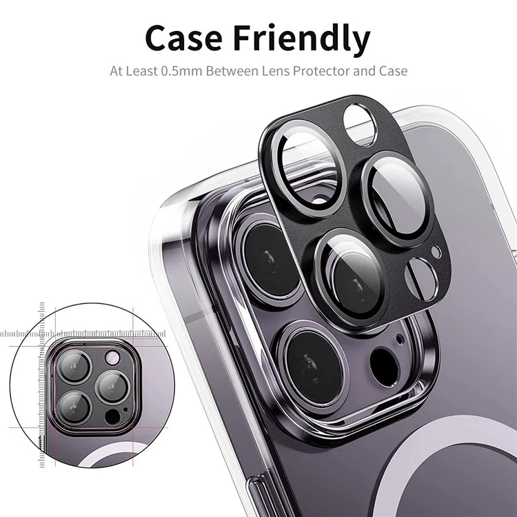 ENKAY HAT PRINCE Para iPhone 15 Pro / 15 Pro Max AR Ultra Clear Camera Lens Protector Vidrio Templado+Película de Lente de Aleación de Aluminio - Negro