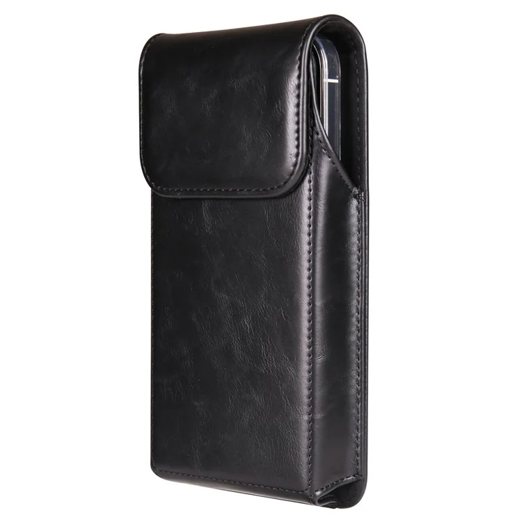 Crazy Horse Texture PU Leather Wasit Phone Pouch for 6.7" Mobile Phone Belt Bag with Back Clip - Black