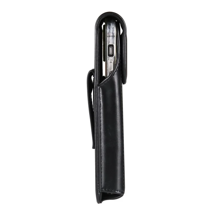 Crazy Horse Texture PU Leather Wasit Phone Pouch for 6.7" Mobile Phone Belt Bag with Back Clip - Black