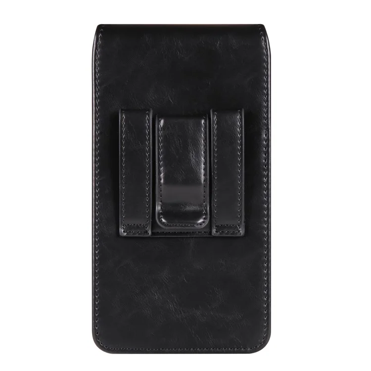 Crazy Horse Texture PU Leather Wasit Phone Pouch for 6.7" Mobile Phone Belt Bag with Back Clip - Black