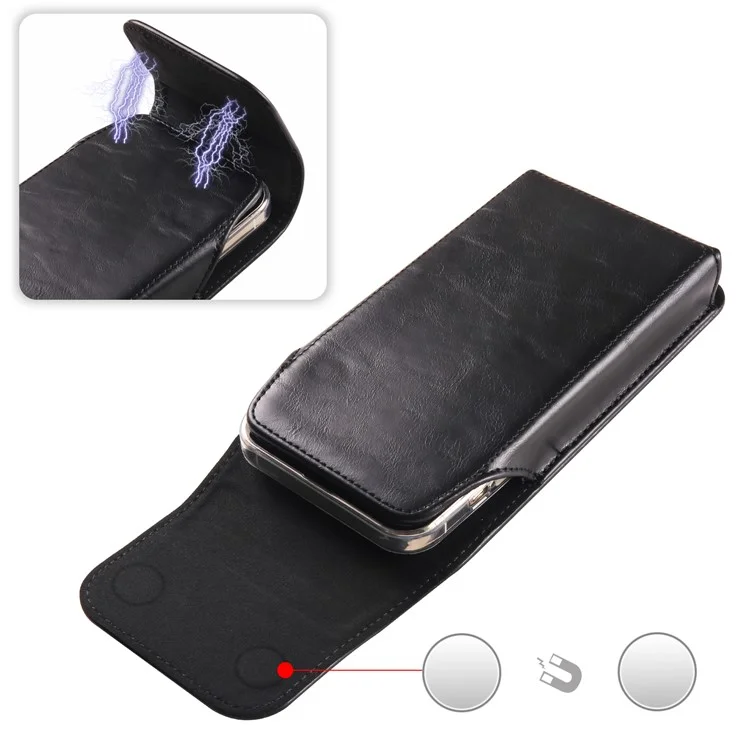 Crazy Horse Texture PU Leather Wasit Phone Pouch for 6.7" Mobile Phone Belt Bag with Back Clip - Black