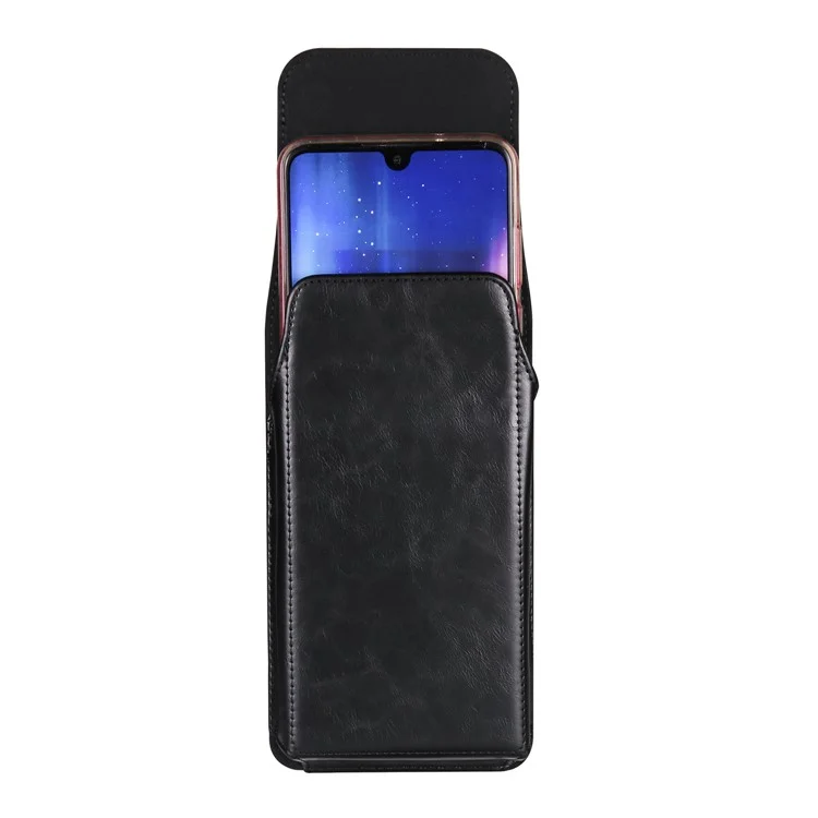 Crazy Horse Texture PU Leather Wasit Phone Pouch for 6.7" Mobile Phone Belt Bag with Back Clip - Black