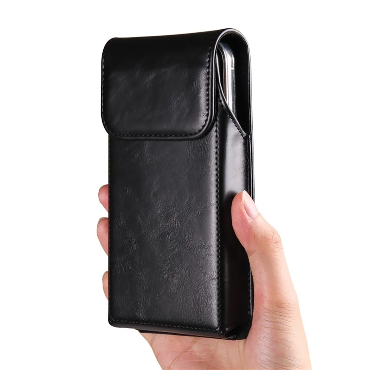 Crazy Horse Texture PU Leather Wasit Phone Pouch for 6.7" Mobile Phone Belt Bag with Back Clip - Black