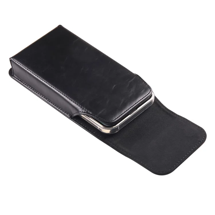 Crazy Horse Texture PU Leather Wasit Phone Pouch for 6.7" Mobile Phone Belt Bag with Back Clip - Black