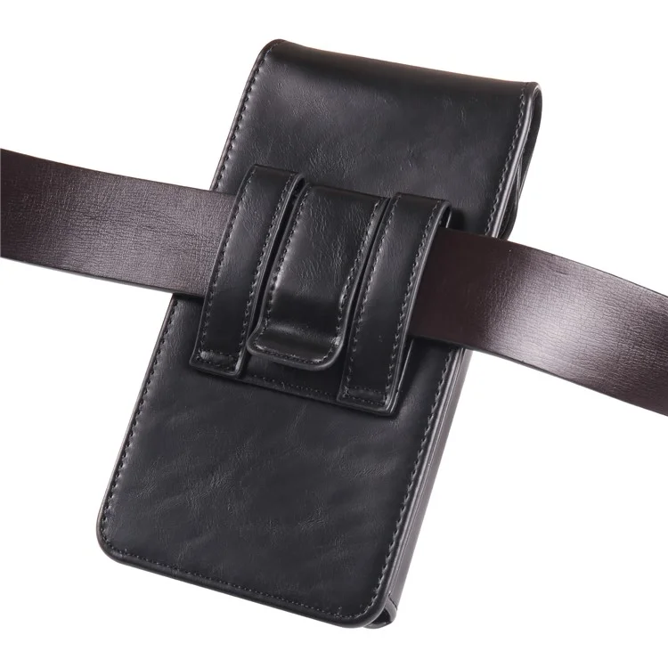 Crazy Horse Texture PU Leather Wasit Phone Pouch for 6.7" Mobile Phone Belt Bag with Back Clip - Black